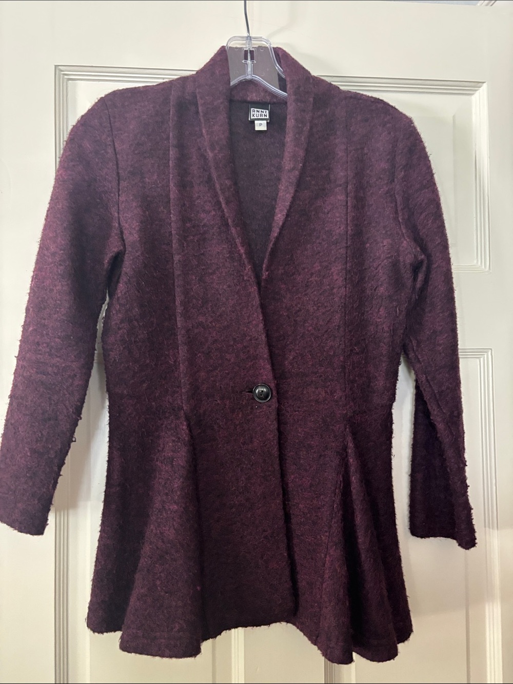 Women’s Plum Single-Button Shawl-Collar Cardigan